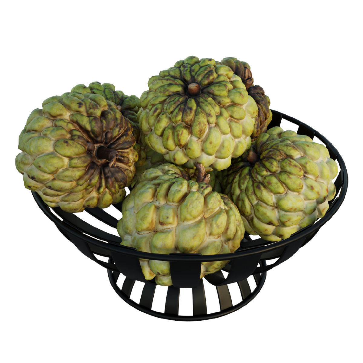 Stripe Fruit Bowl with Custard Apple 3D model_2