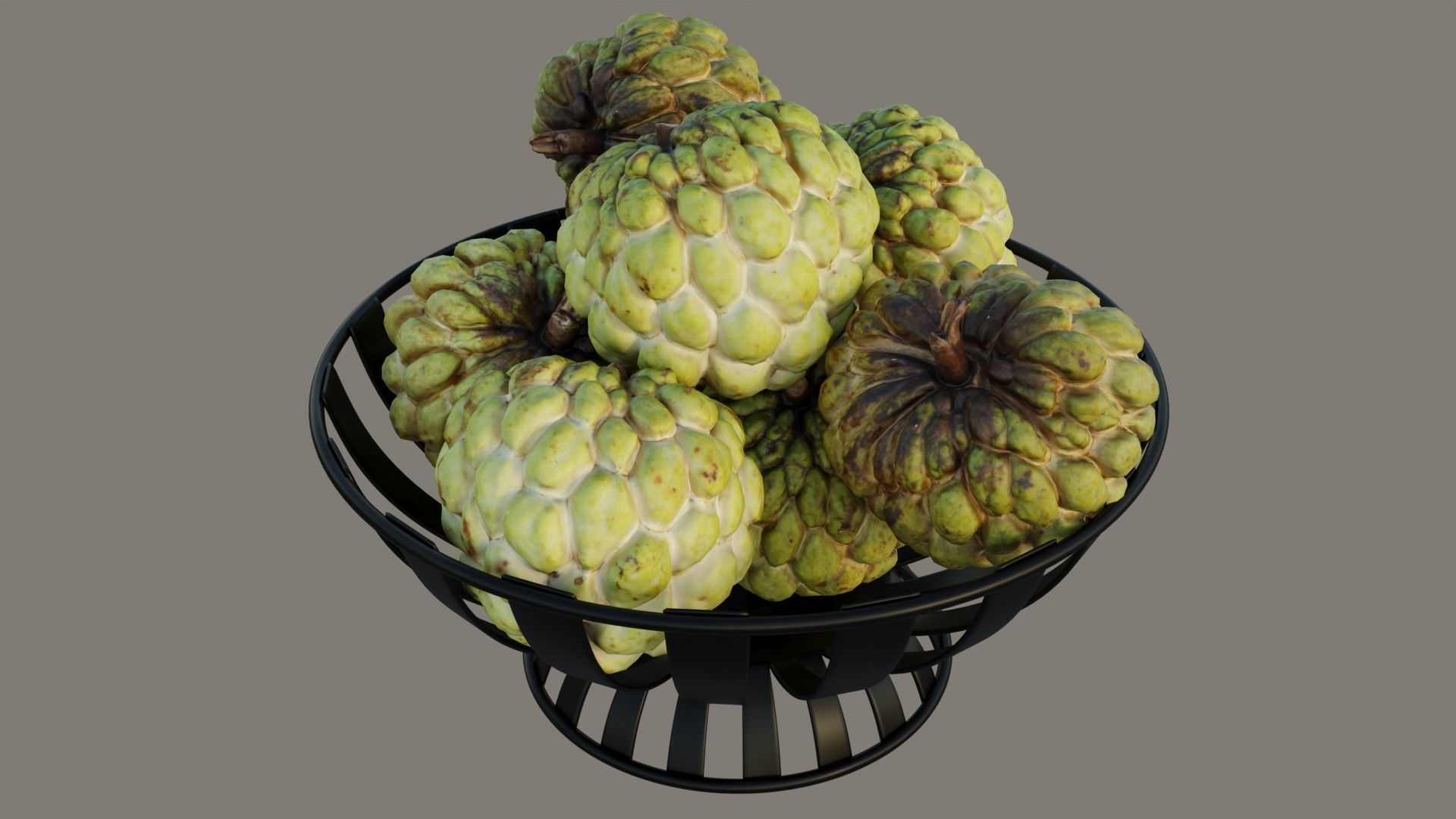 Stripe Fruit Bowl with Custard Apple 3D model_11