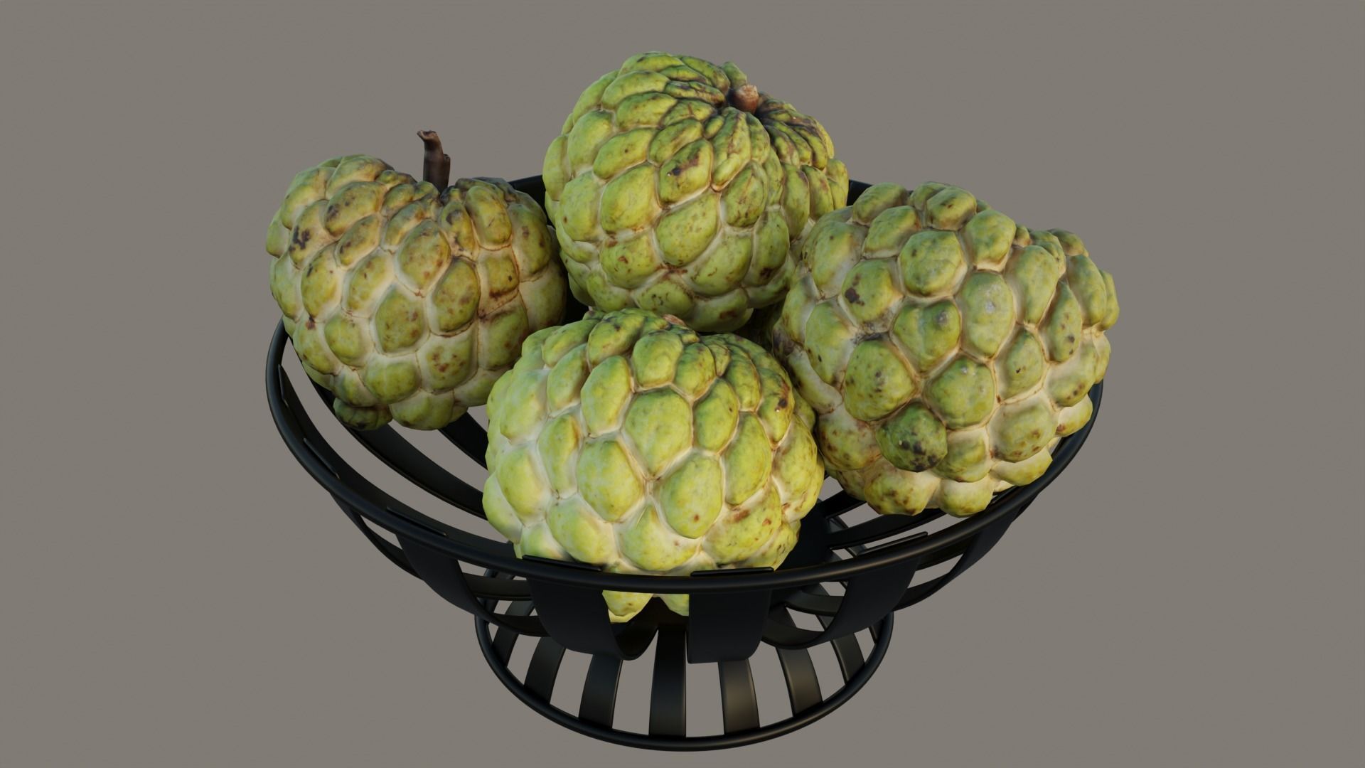 Stripe Fruit Bowl with Custard Apple 3D model_6