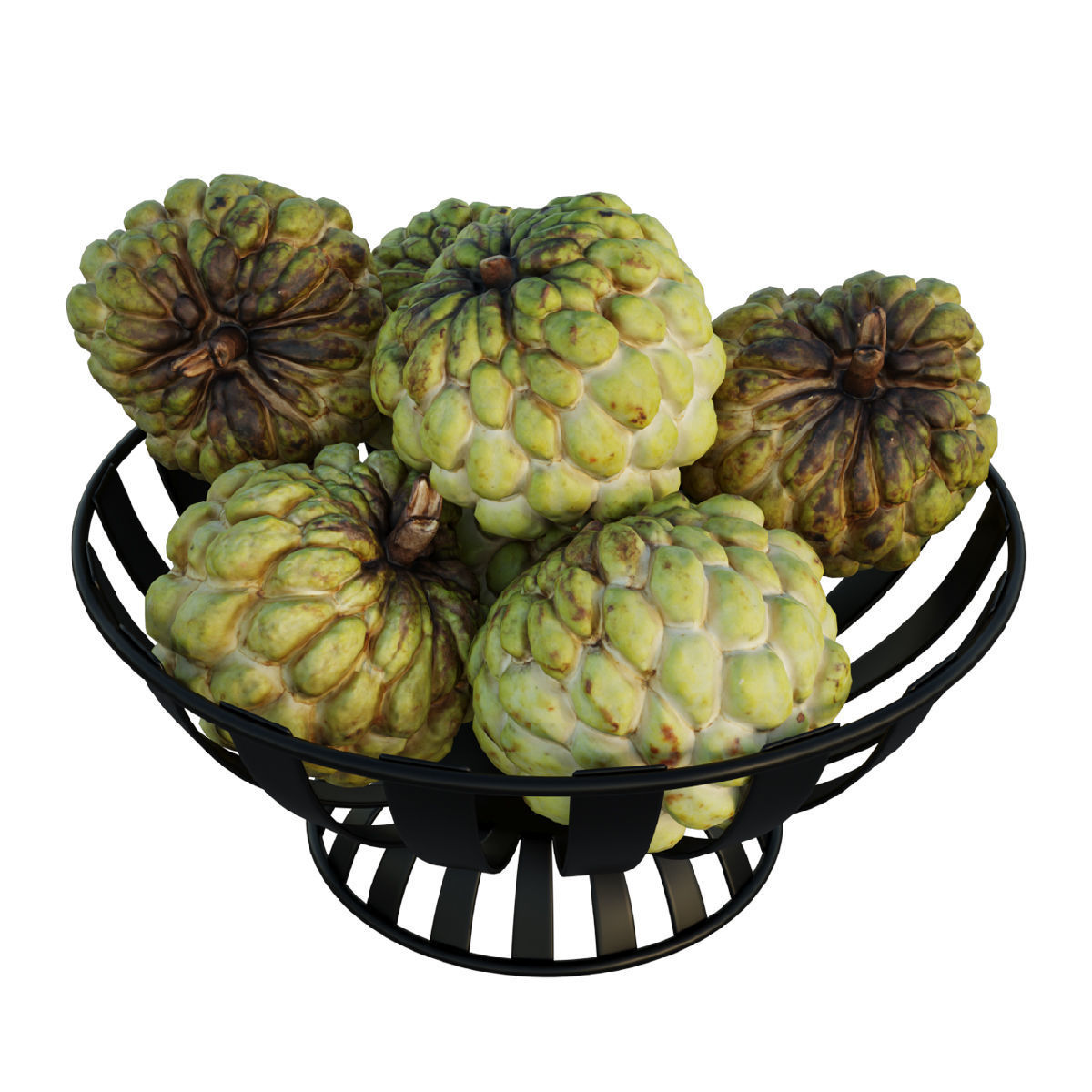 Stripe Fruit Bowl with Custard Apple 3D model_3
