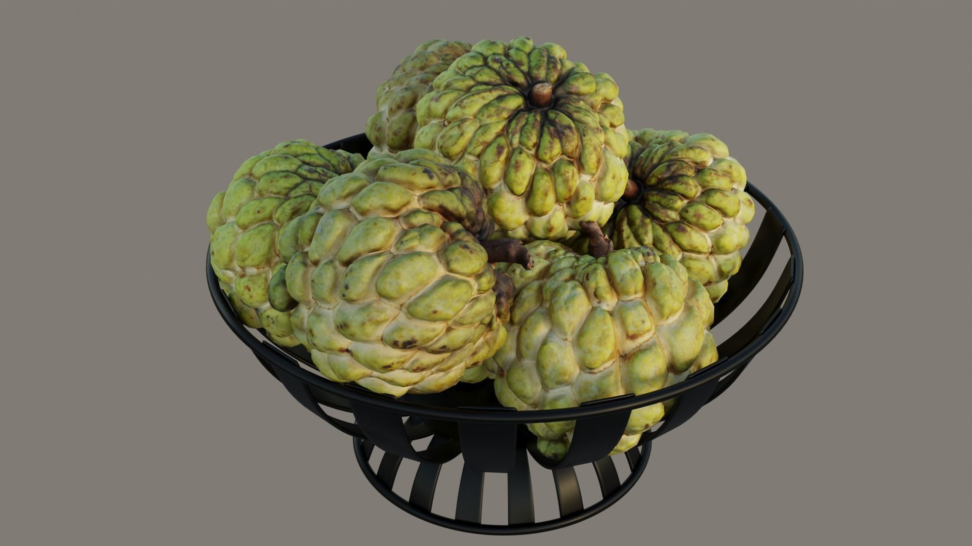 Stripe Fruit Bowl with Custard Apple 3D model_8