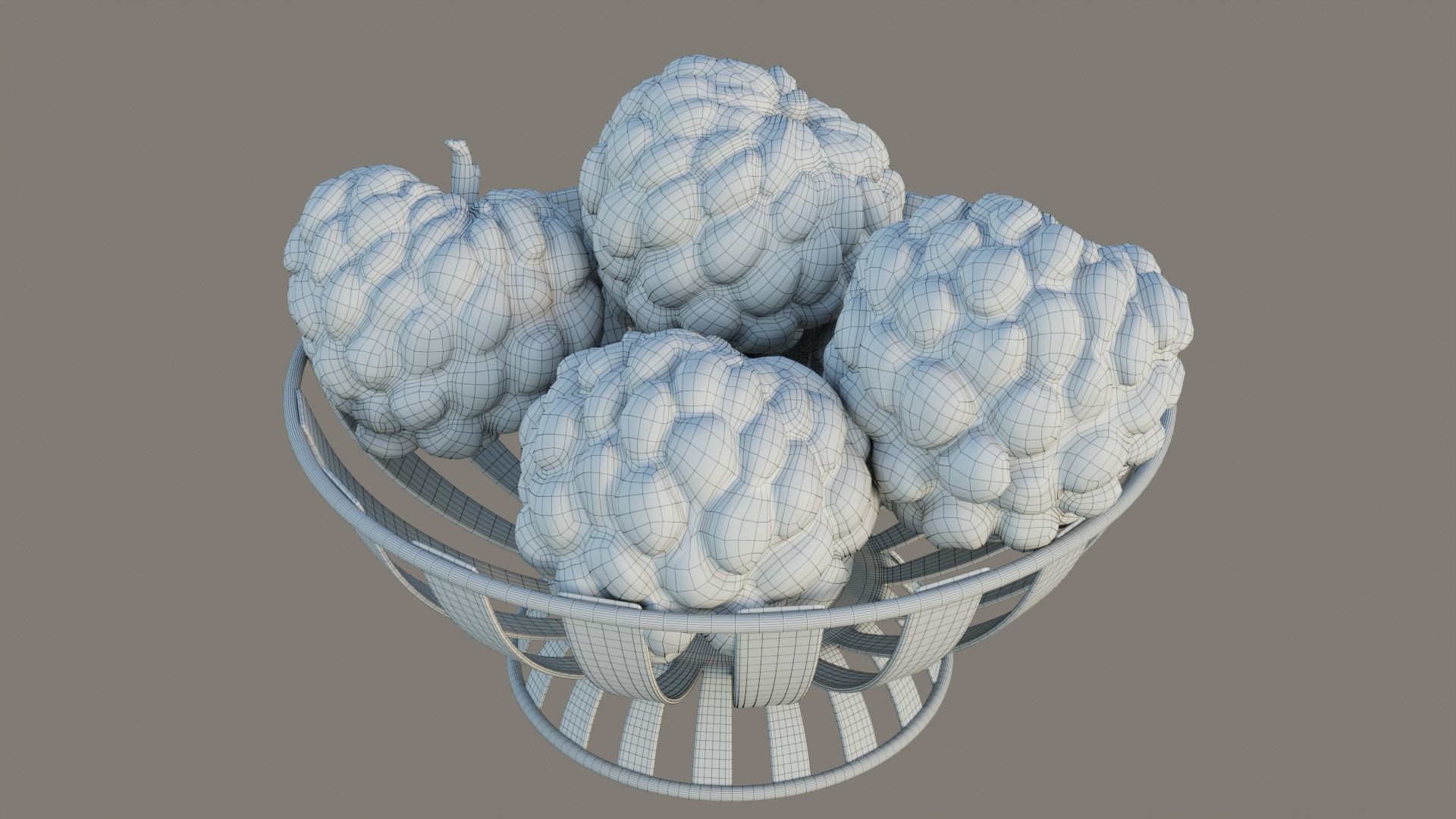 Stripe Fruit Bowl with Custard Apple 3D model_7