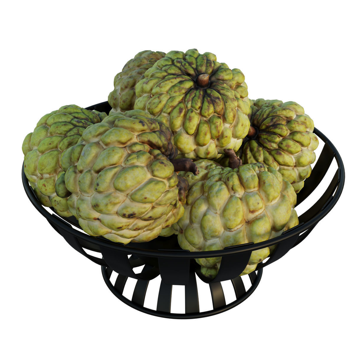 Stripe Fruit Bowl with Custard Apple 3D model_1