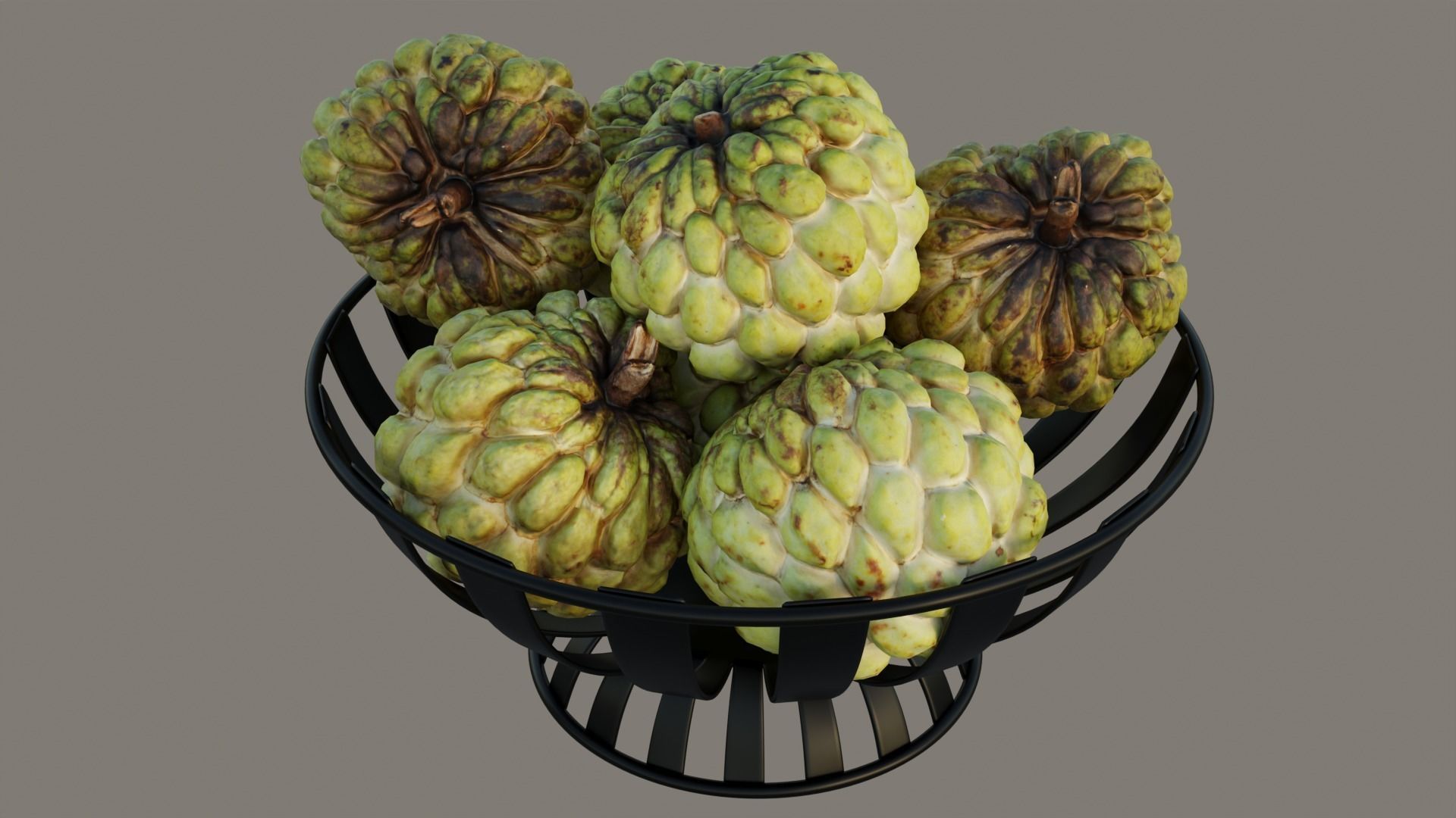 Stripe Fruit Bowl with Custard Apple 3D model_10