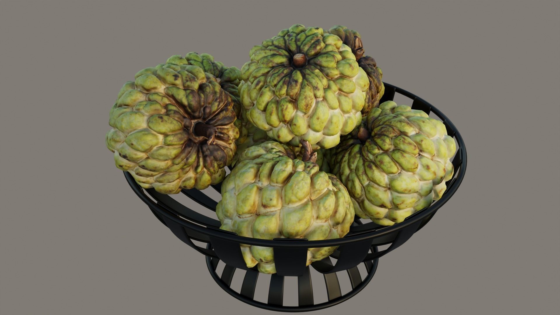 Stripe Fruit Bowl with Custard Apple 3D model_9