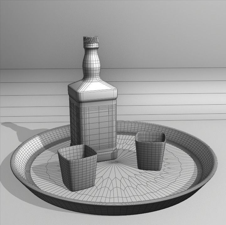 Jack Daniels Bottle and glass with ice cubes Low-poly 3D model_2