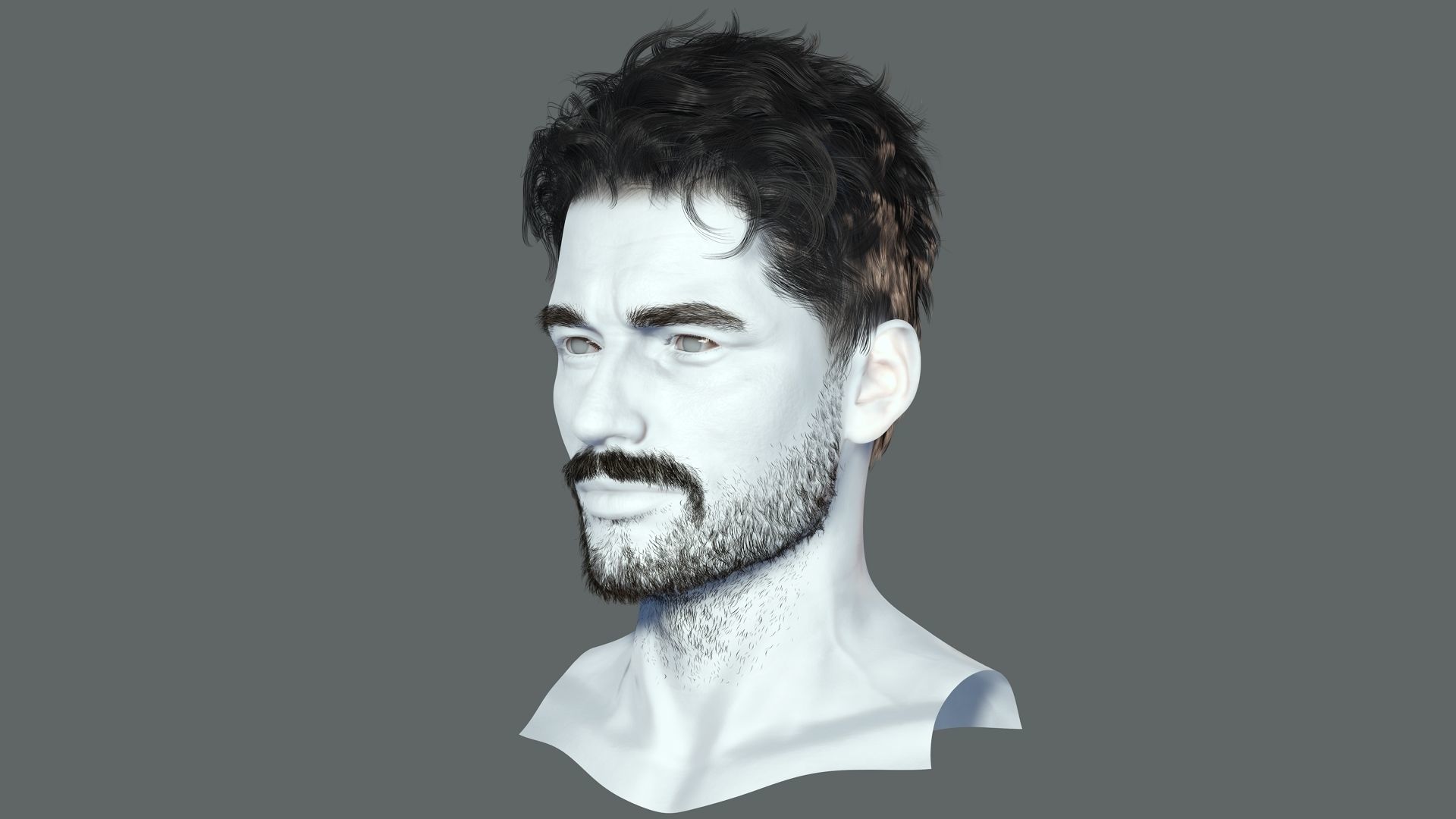 Realistic Hair Beard brows mustache Low-poly 3D model_4