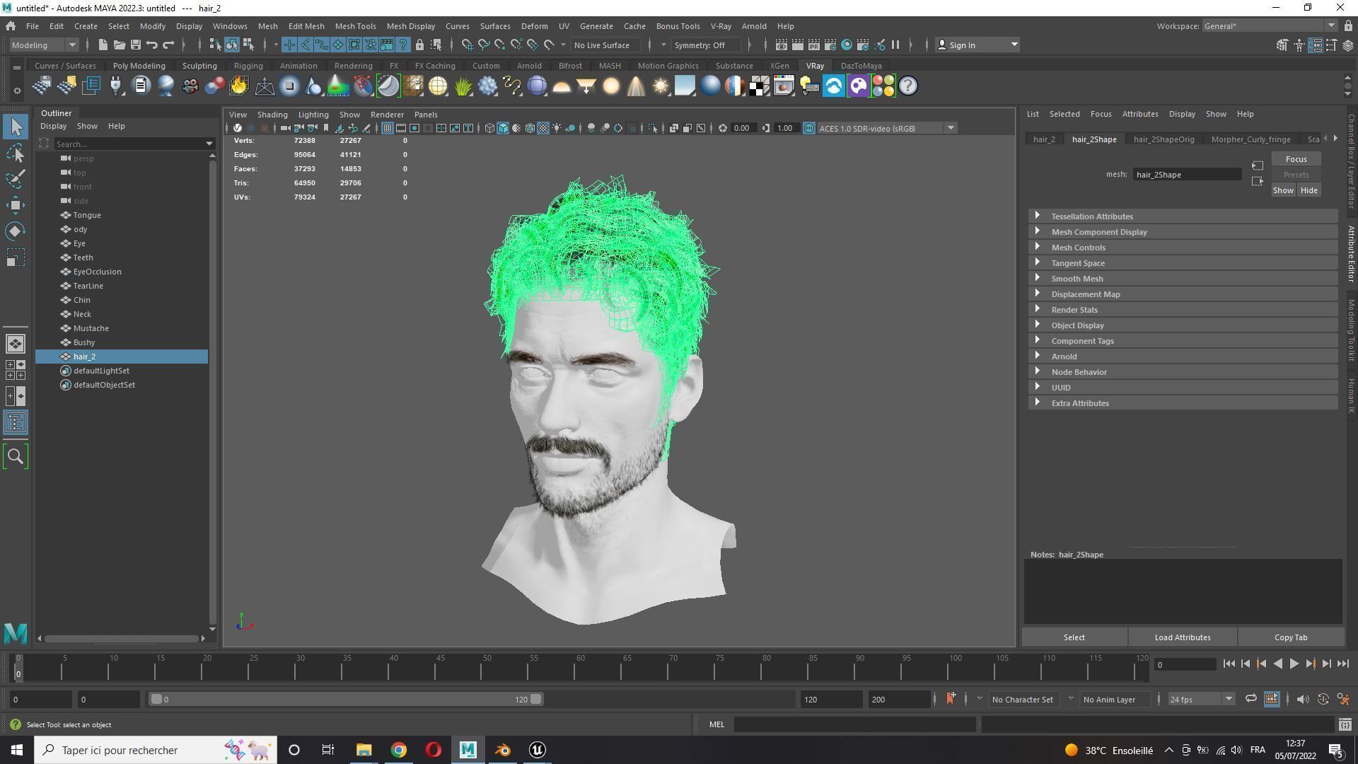 Realistic Hair Beard brows mustache Low-poly 3D model_17