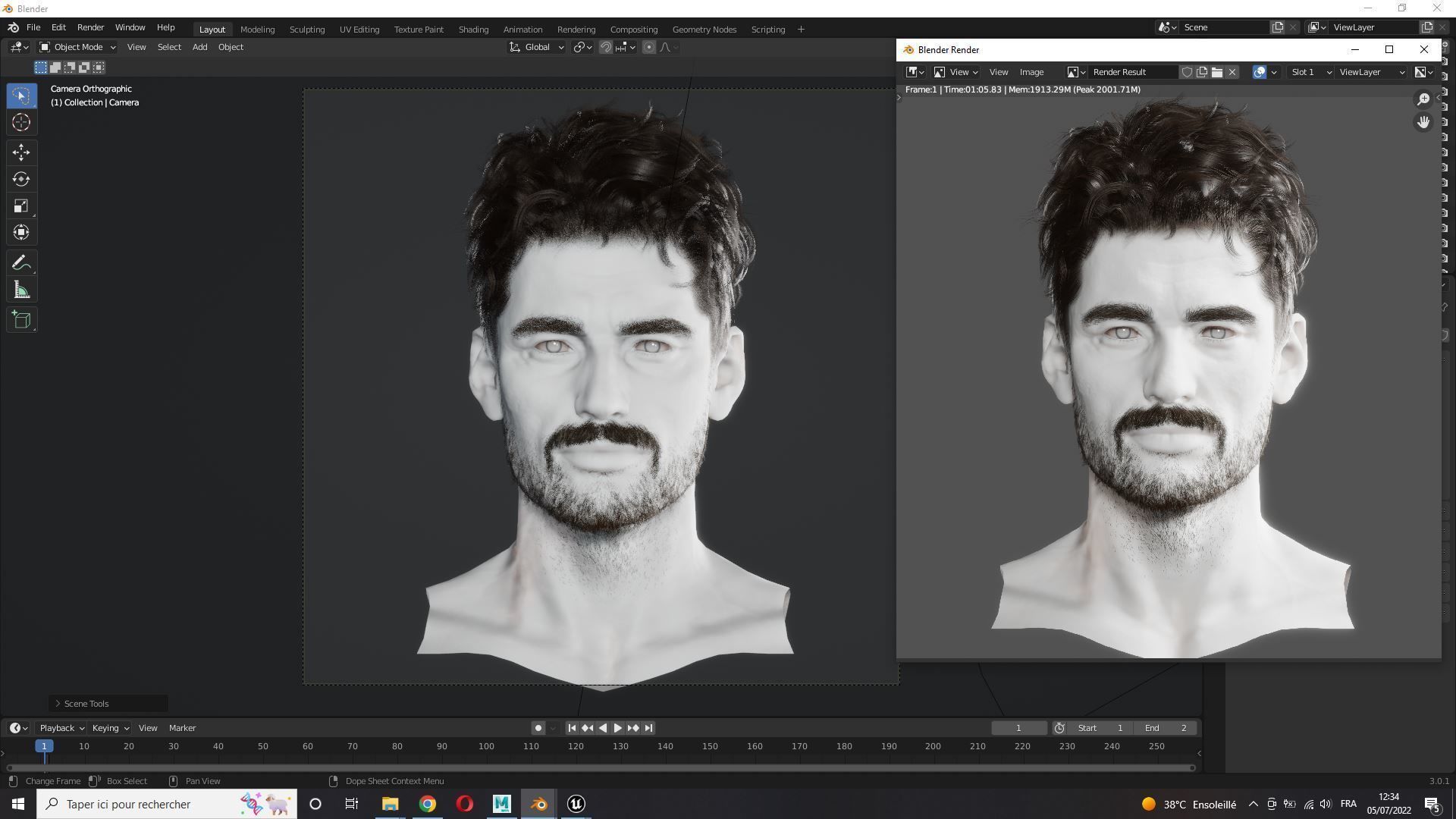 Realistic Hair Beard brows mustache Low-poly 3D model_18