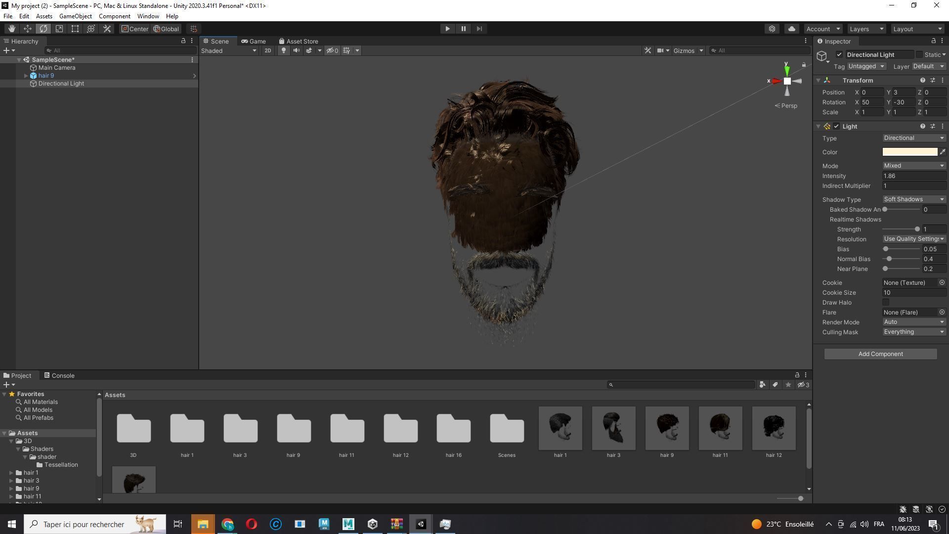 Realistic Hair Beard brows mustache Low-poly 3D model_21