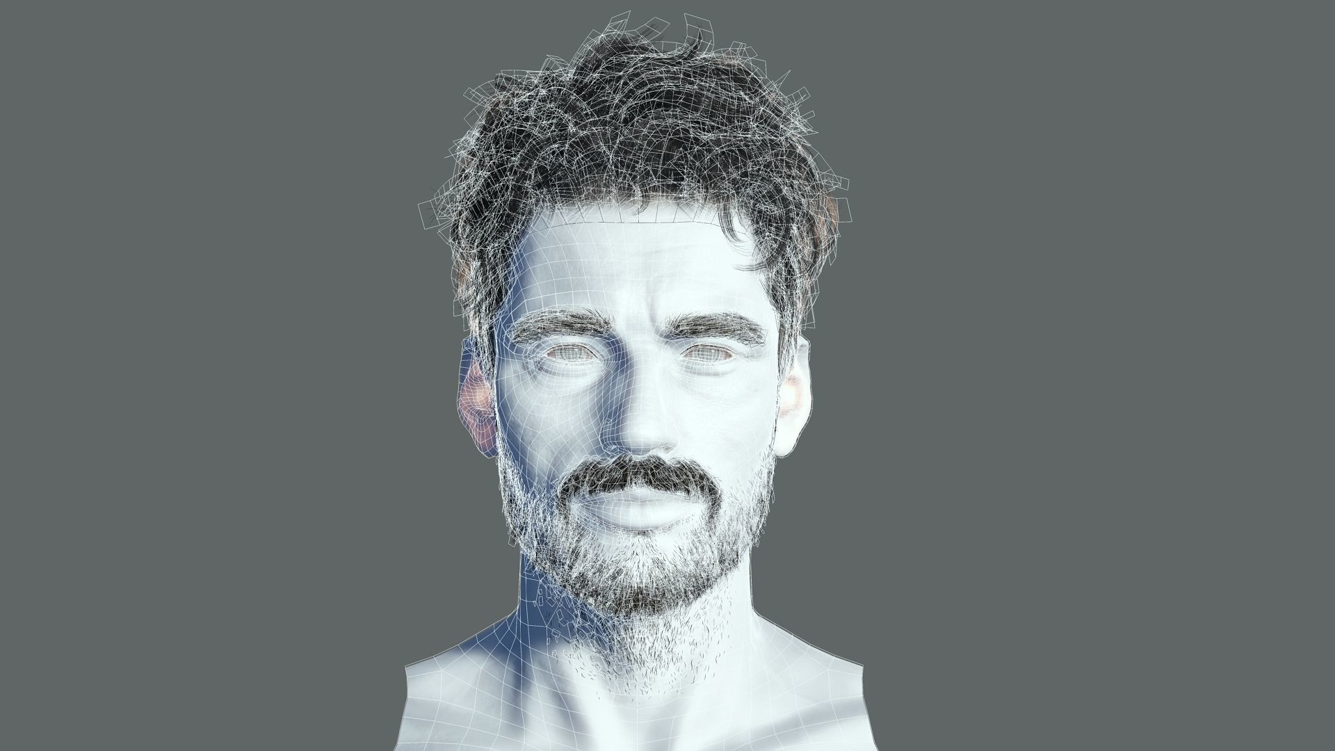 Realistic Hair Beard brows mustache Low-poly 3D model_15