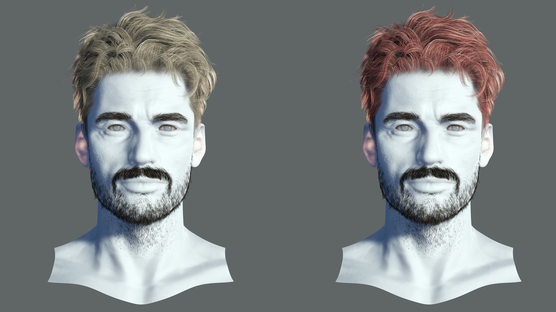 Realistic Hair Beard brows mustache Low-poly 3D model_2