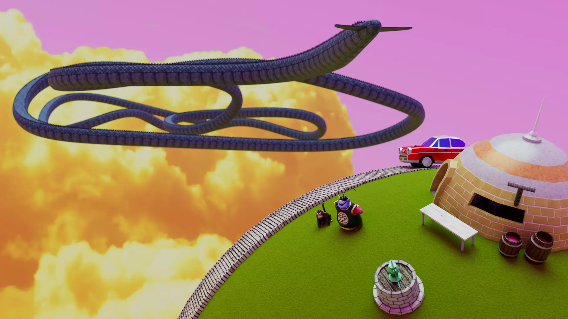 Kaito Planet and Snake Path Low-poly 3D model_0