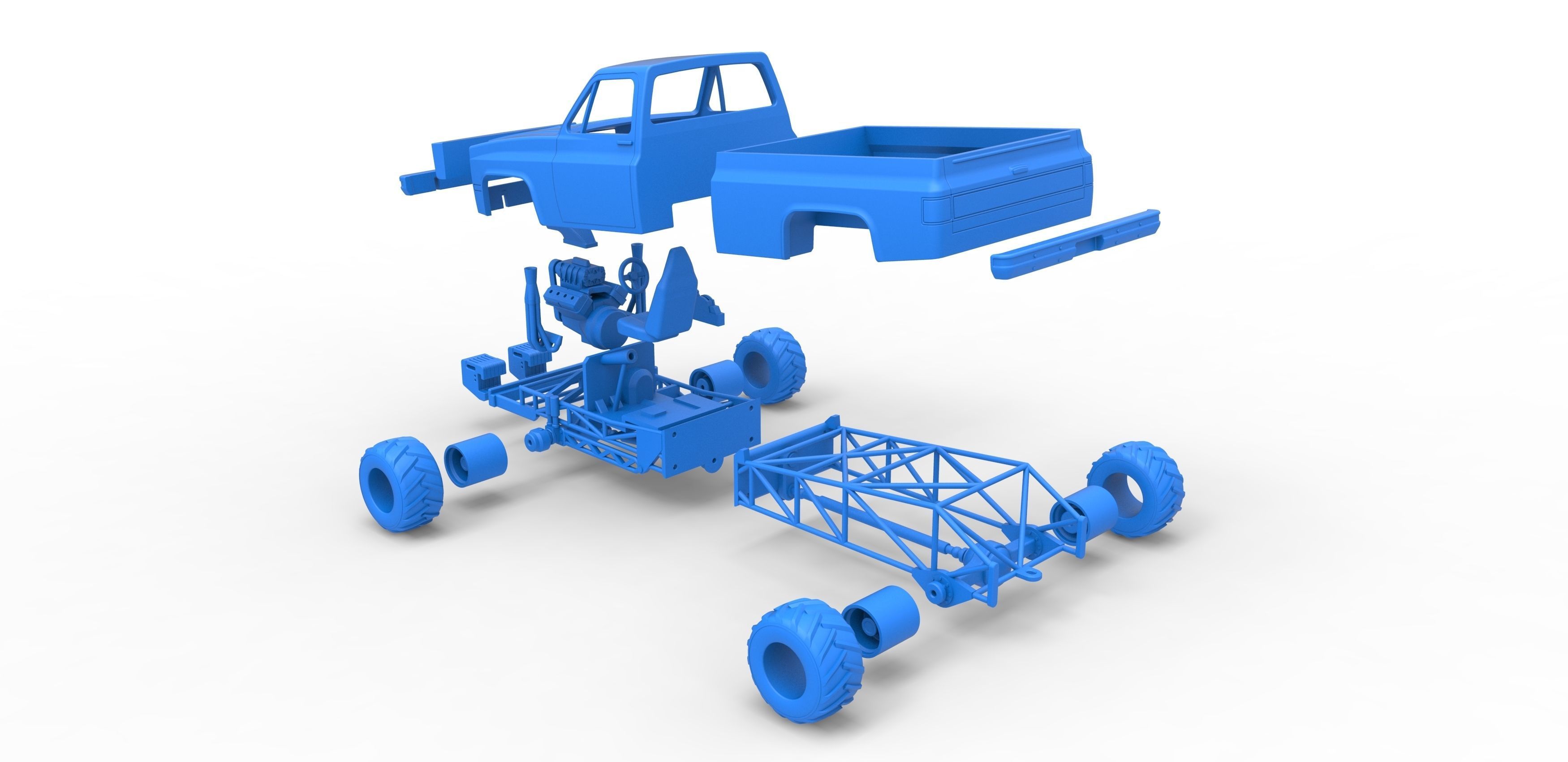 Old school pulling truck 4wd Scale 1 to 25 3D print model_32