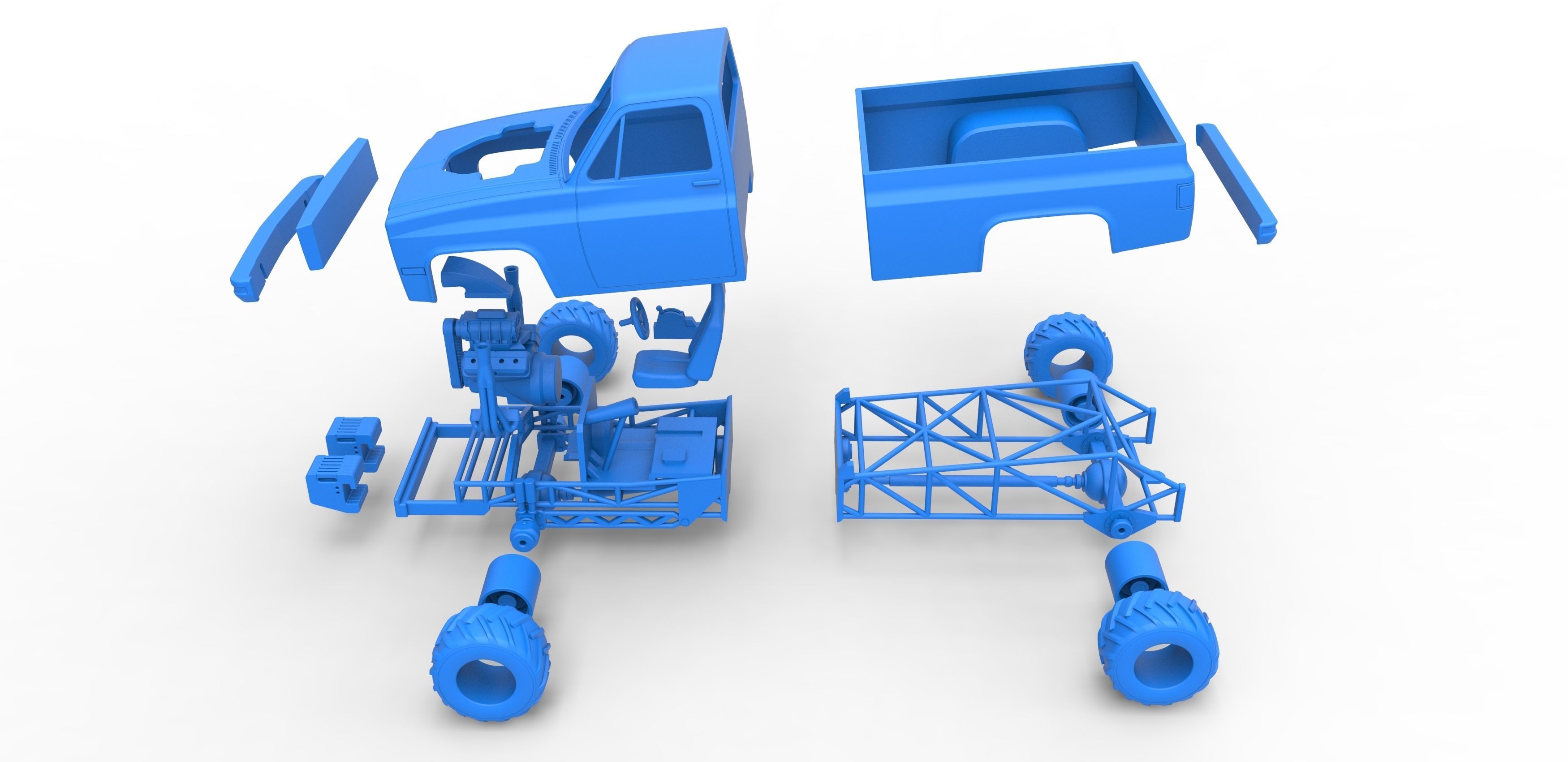 Old school pulling truck 4wd Scale 1 to 25 3D print model_31