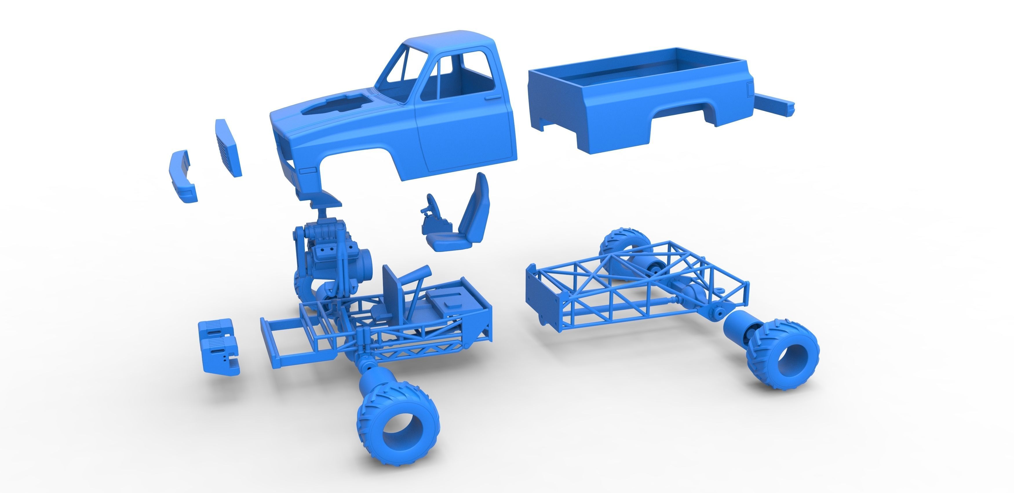 Old school pulling truck 4wd Scale 1 to 25 3D print model_27