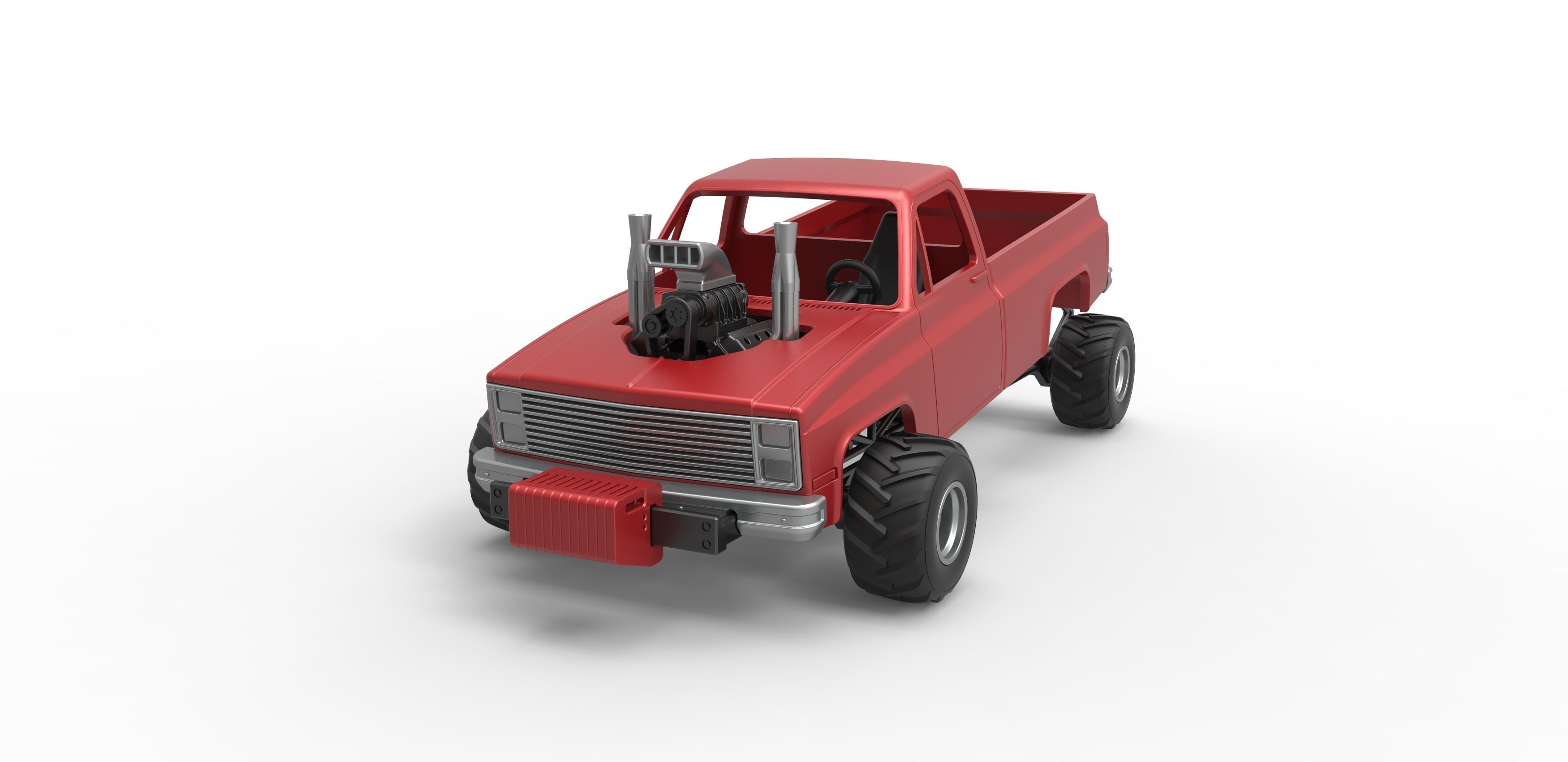 Old school pulling truck 4wd Scale 1 to 25 3D print model_3