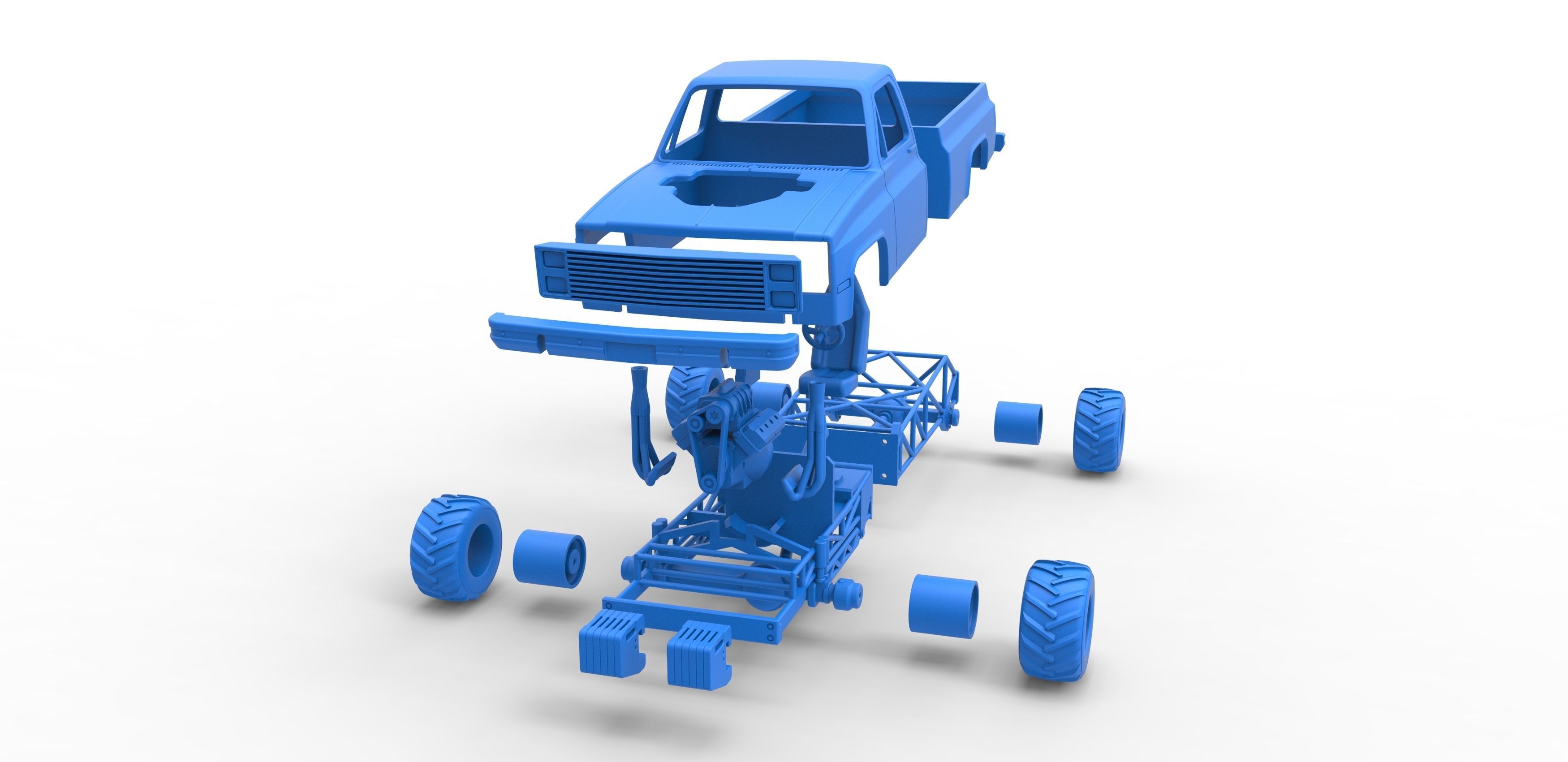 Old school pulling truck 4wd Scale 1 to 25 3D print model_29