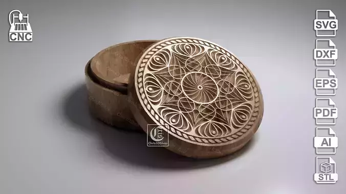V-Carved Round Jewelry Box 2 - Files for CNC and 3D Printer 3D print model