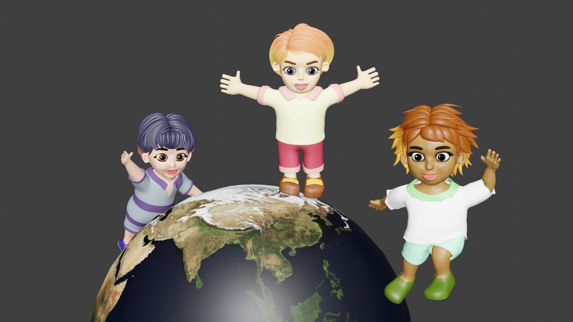 Happy Boy Trio Low-poly 3D model_30