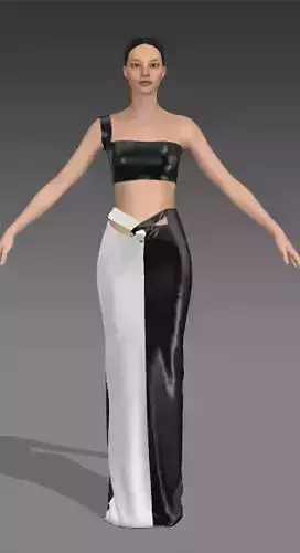 BLOUSE AND SKIRT BLACK  LEATHER  AND WHITE TWIST SKIRT 