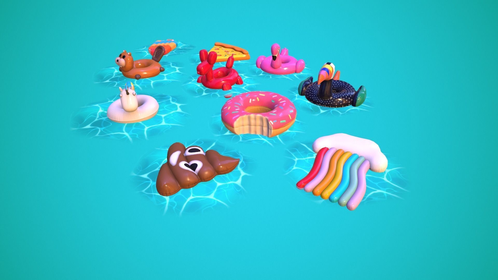 Inflatable Pool Floats PACK III Low-poly 3D model_5