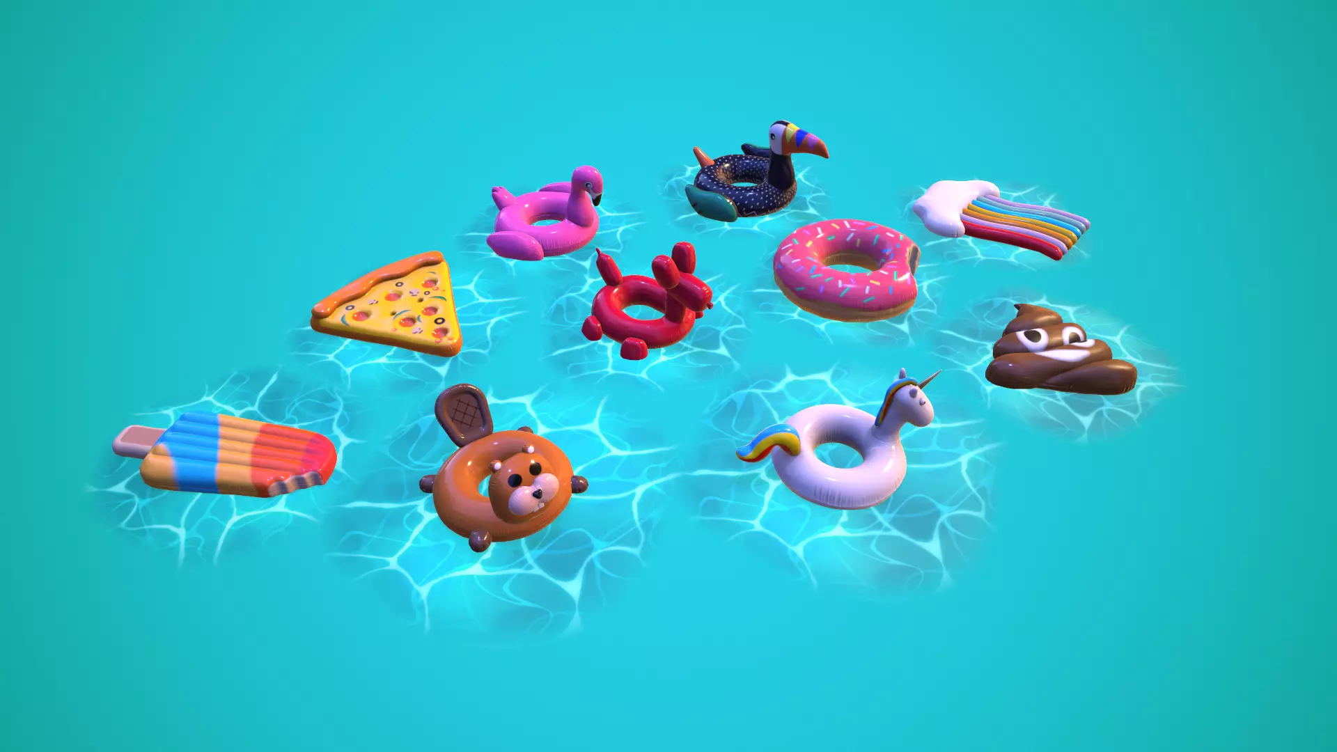 Inflatable Pool Floats PACK III Low-poly 3D model_0