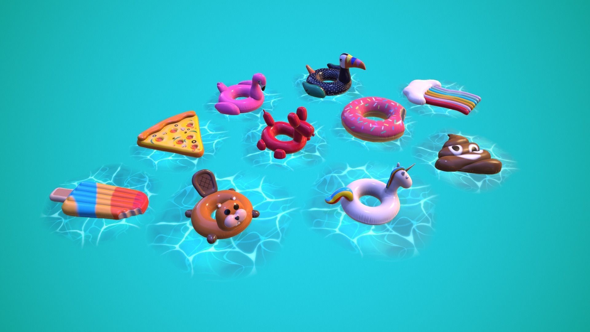 Inflatable Pool Floats PACK III Low-poly 3D model_3