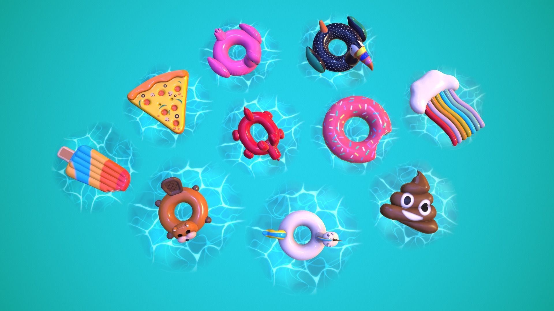 Inflatable Pool Floats PACK III Low-poly 3D model_11