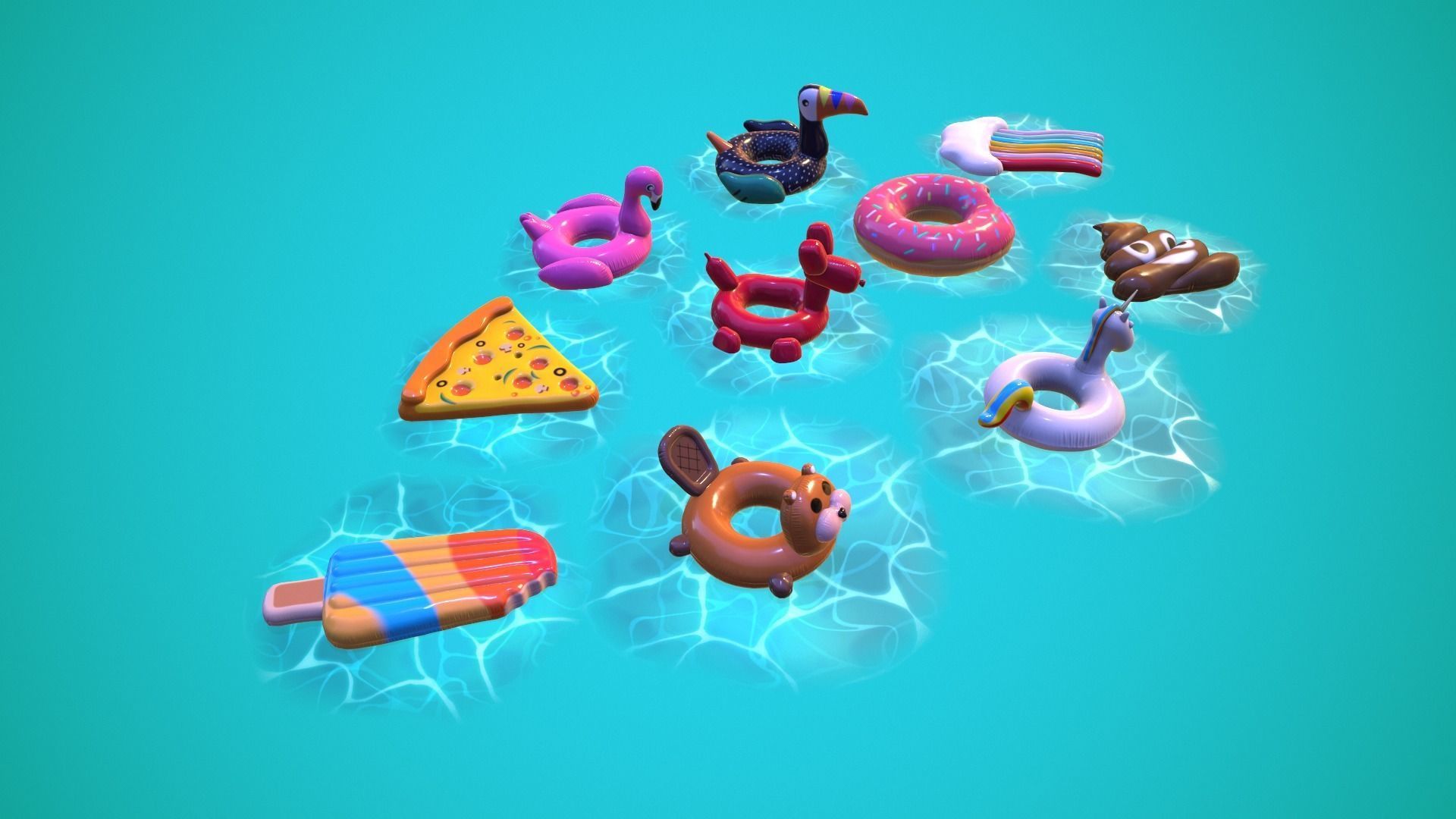 Inflatable Pool Floats PACK III Low-poly 3D model_10