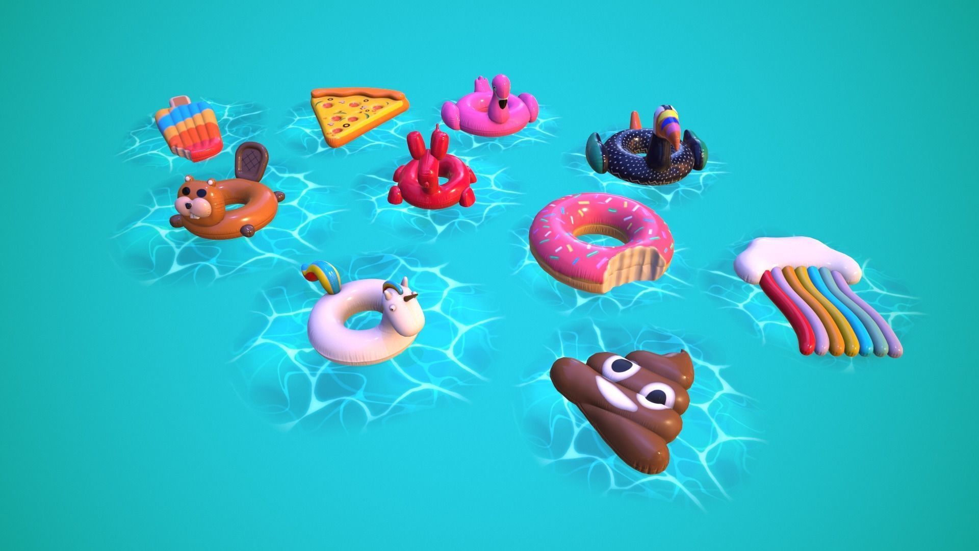 Inflatable Pool Floats PACK III Low-poly 3D model_4