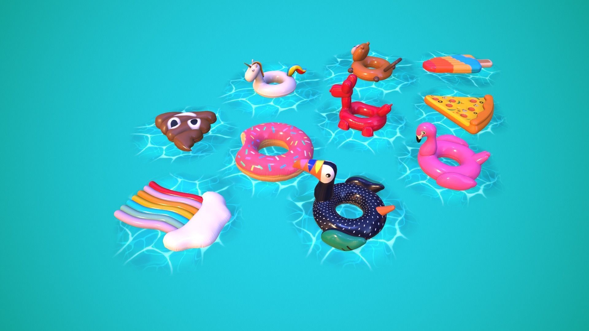 Inflatable Pool Floats PACK III Low-poly 3D model_6