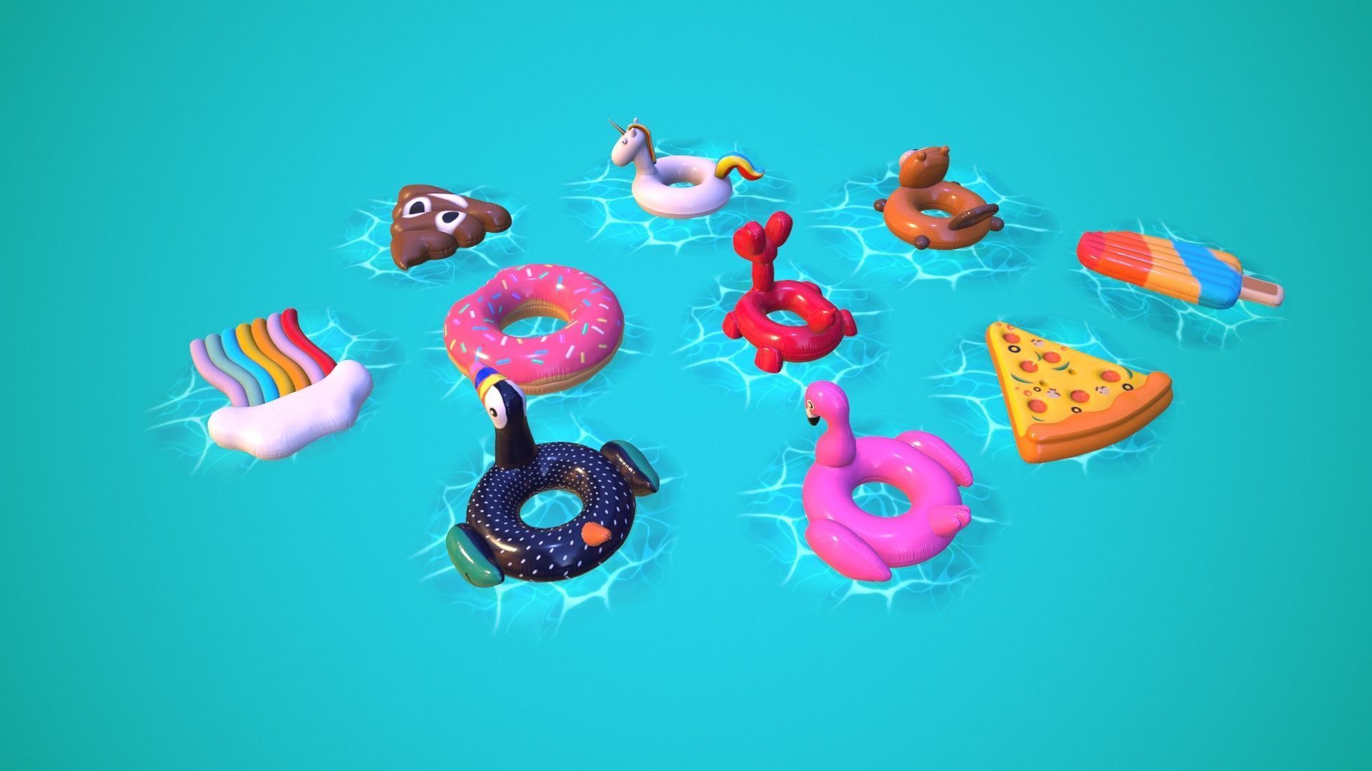 Inflatable Pool Floats PACK III Low-poly 3D model_7