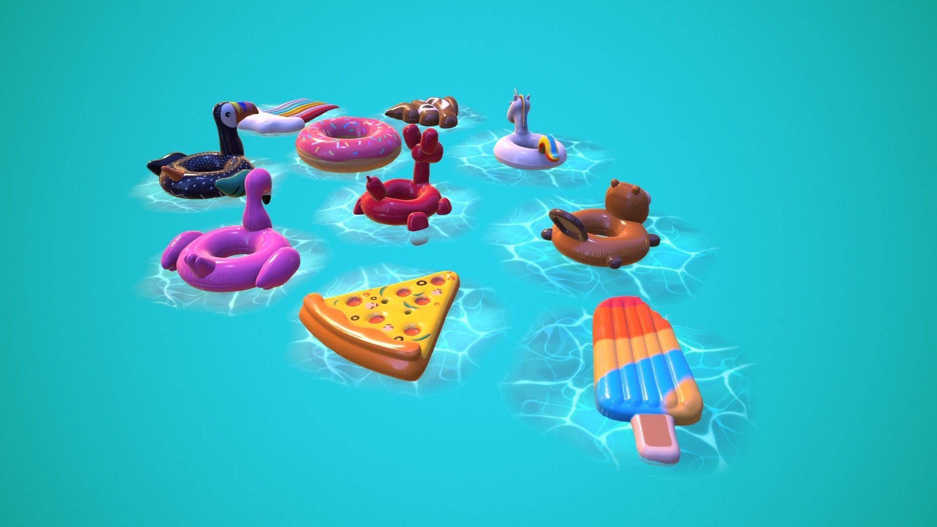 Inflatable Pool Floats PACK III Low-poly 3D model_9