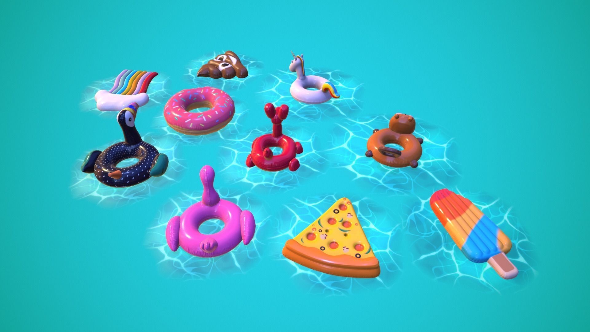 Inflatable Pool Floats PACK III Low-poly 3D model_8