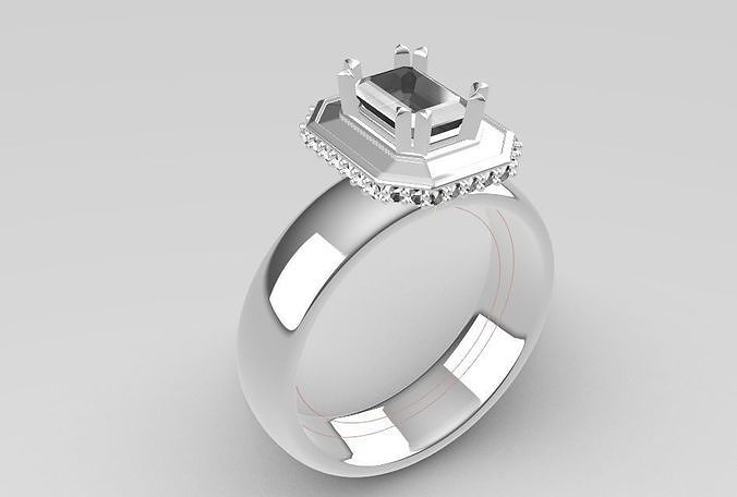 Halo Emerald Cut Diamond Ring 3D print model