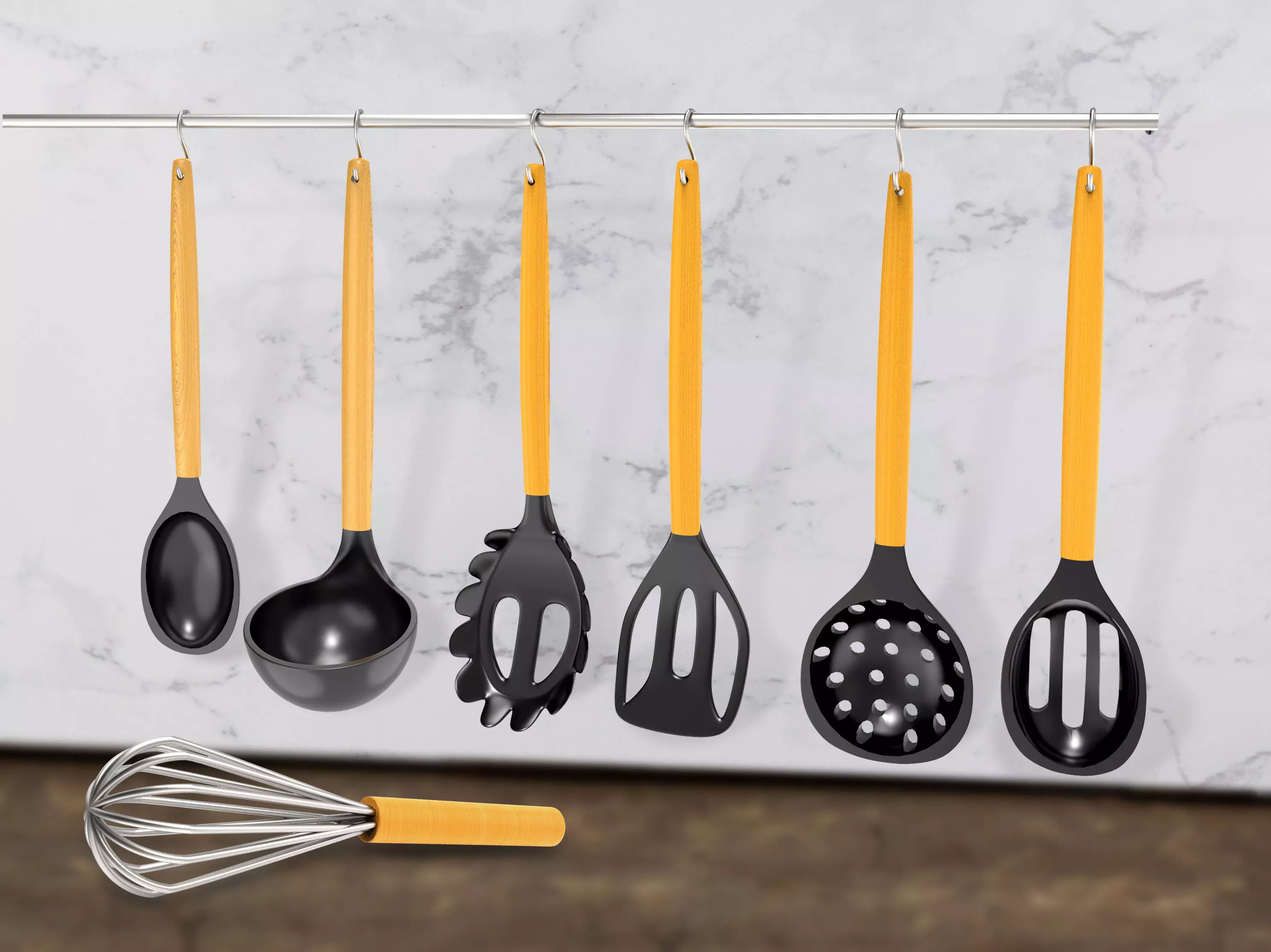 Spoons two measuring hanging on wire Low-poly 3D model