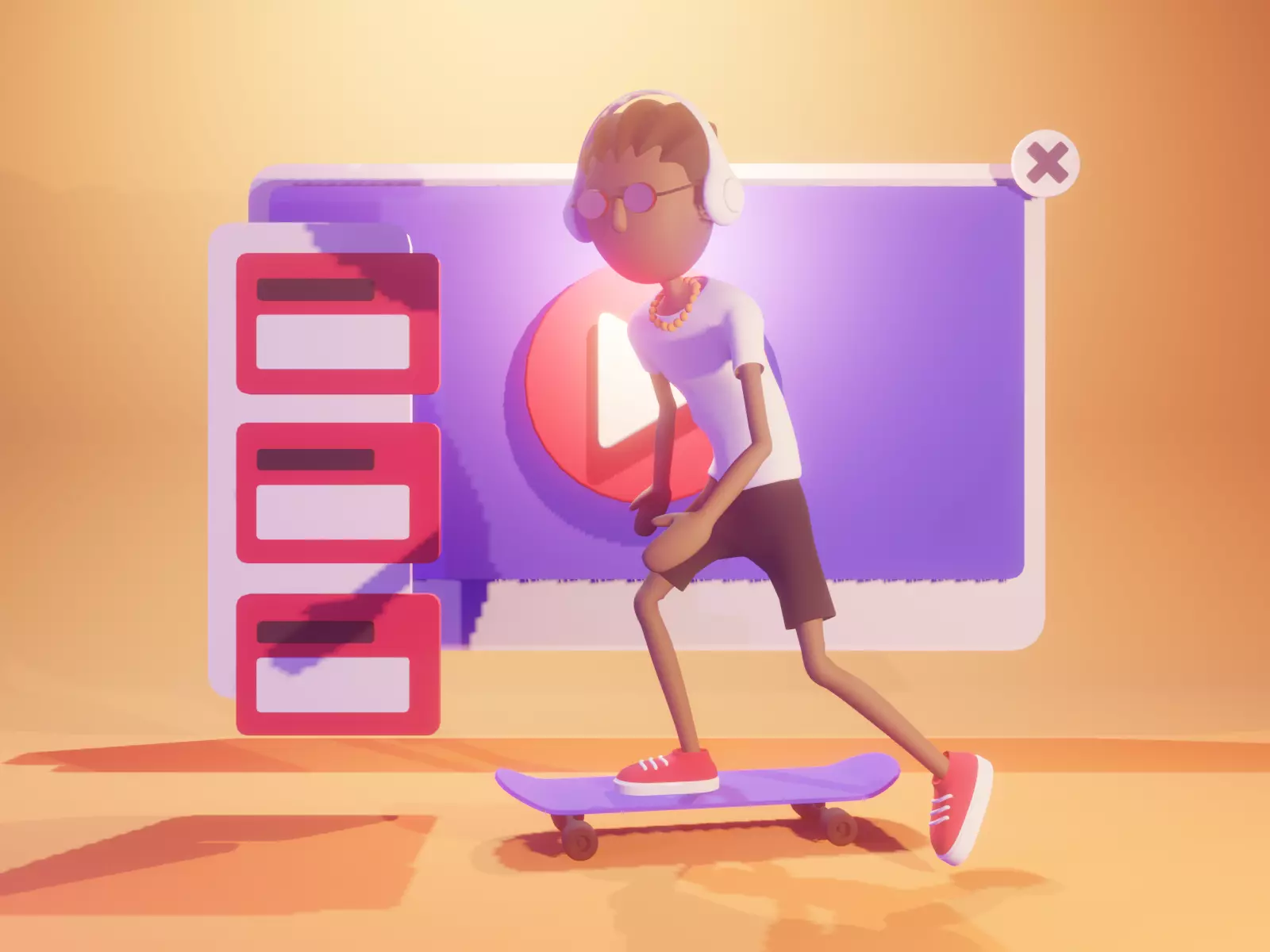 Skater 3D model Render in blender Low-poly 3D model