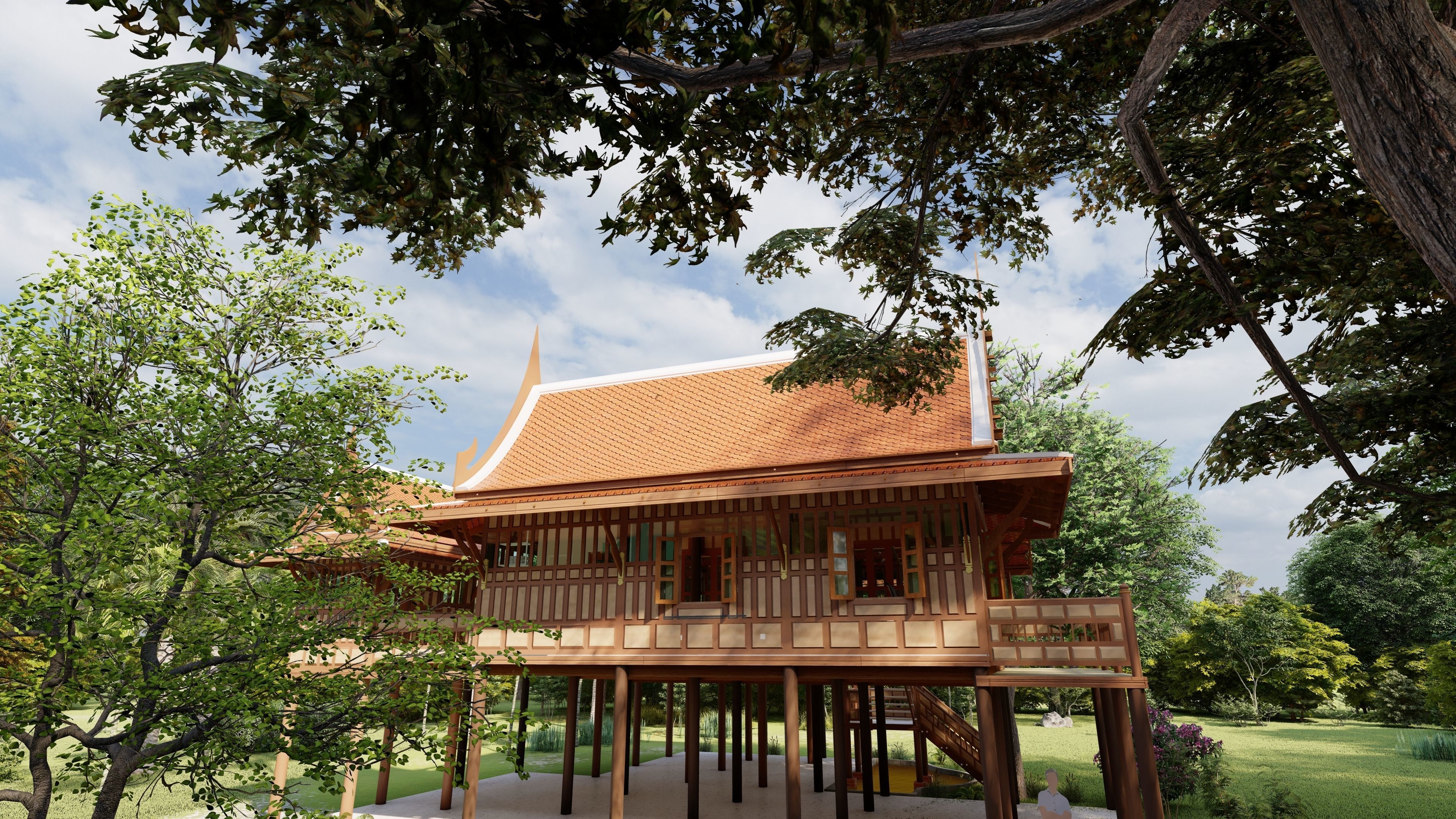 thaihome thai house in forest Low-poly 3D model_2