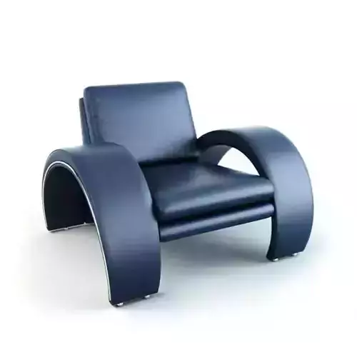 Dark Blue Leather Armchair With Aluminium Base