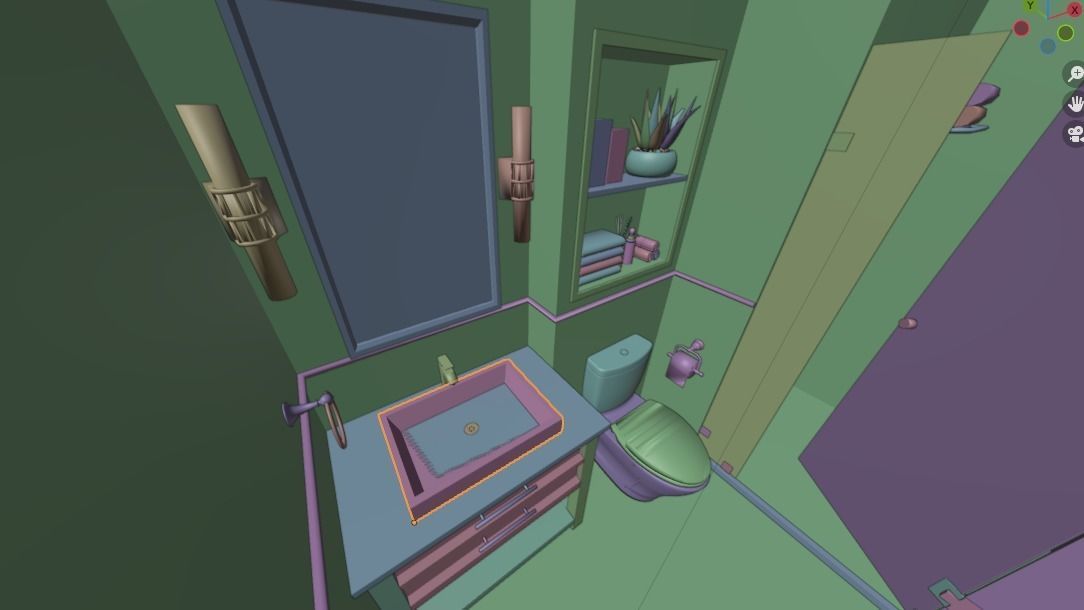 Toilet bathroom with walls and marble floors 3D model_5