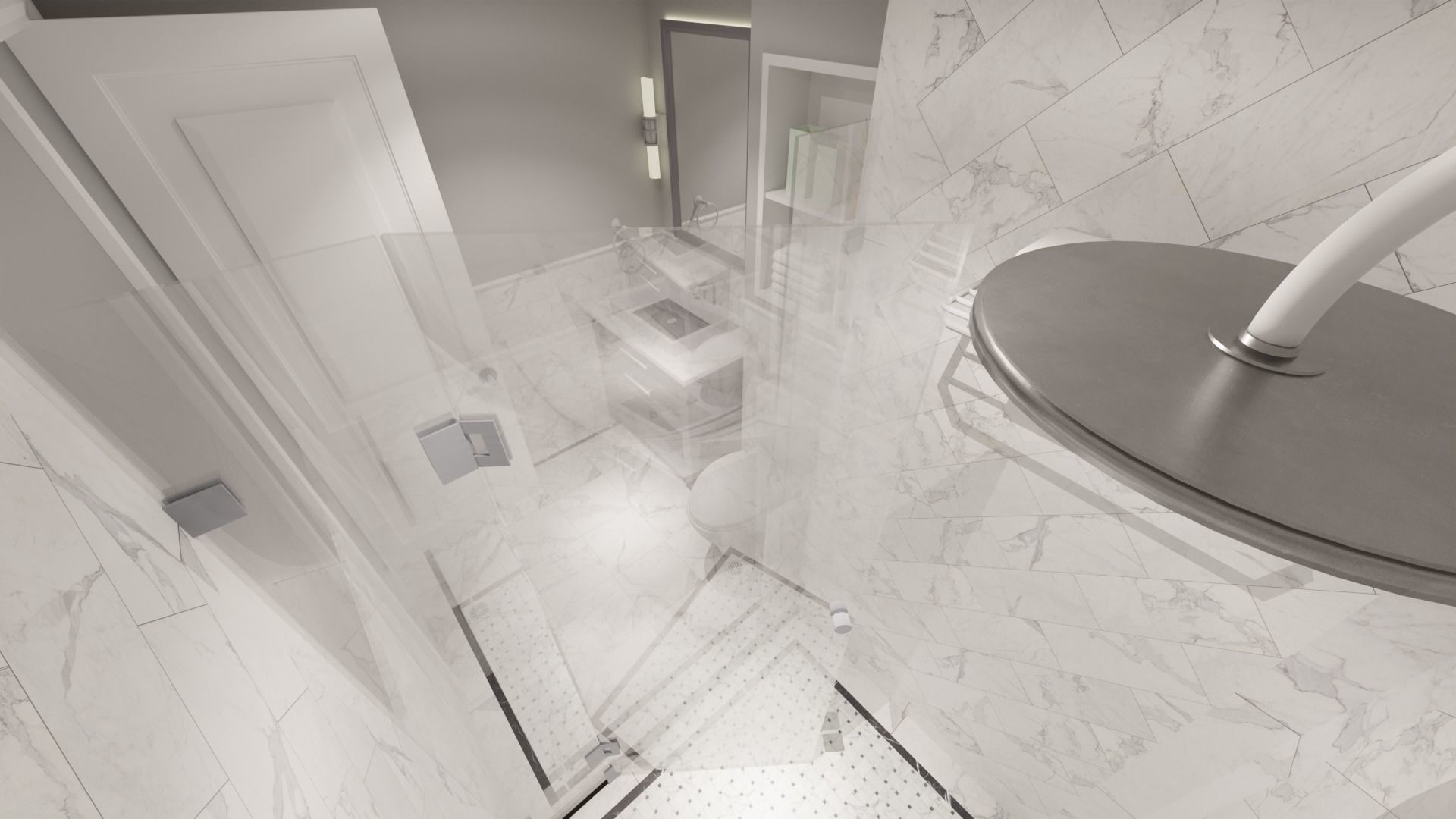 Toilet bathroom with walls and marble floors 3D model_2