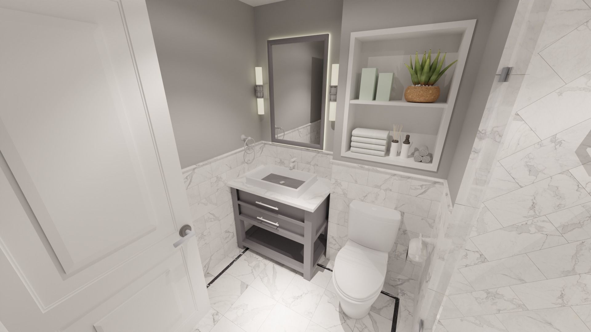 Toilet bathroom with walls and marble floors 3D model_3