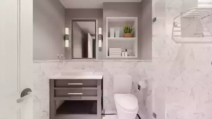 Toilet bathroom with walls and marble floors 3D model