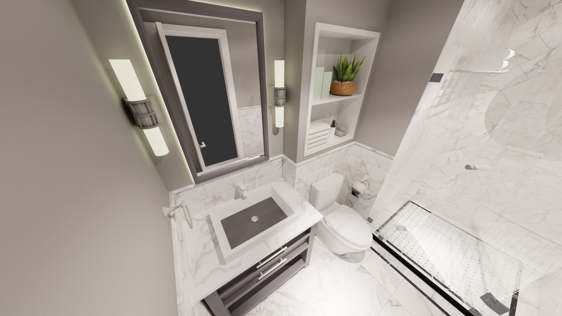 Toilet bathroom with walls and marble floors 3D model_4