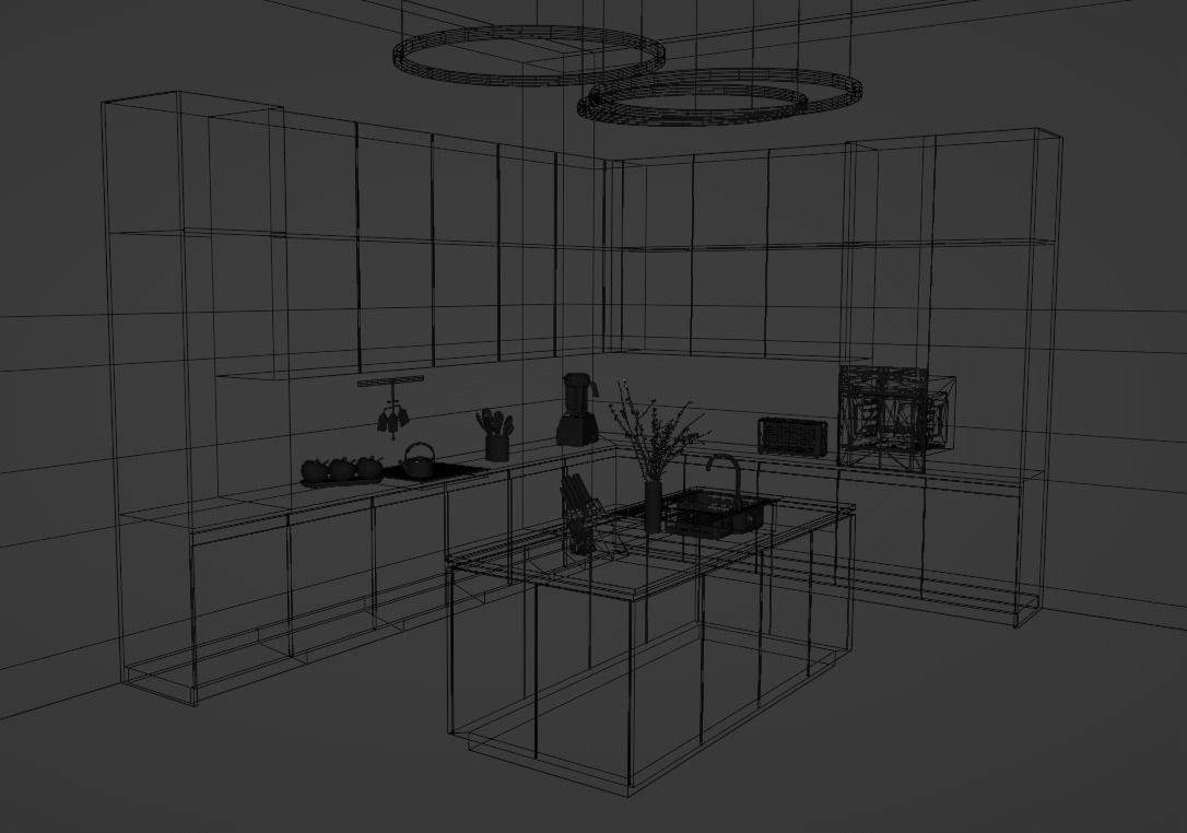 Contemporary Kitchen scene 3D model_2
