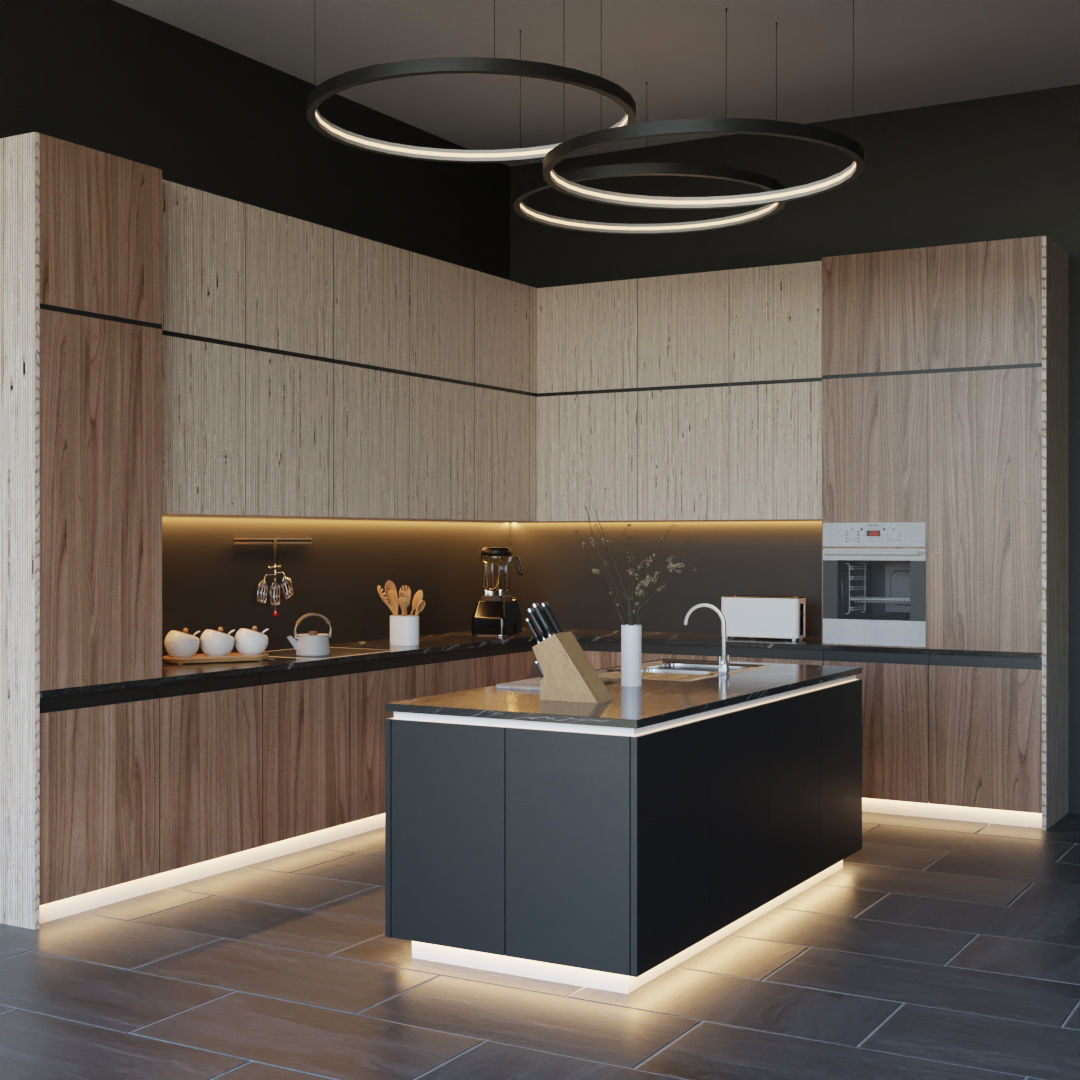Contemporary Kitchen scene 3D model_1