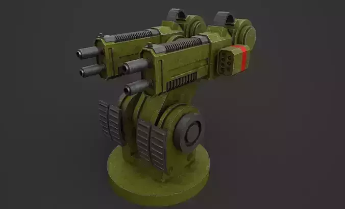 Turret Gun Low Poly PBR Machine Gun