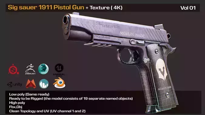 Sig Sauer 1911 Pistol Gun is a game ready 