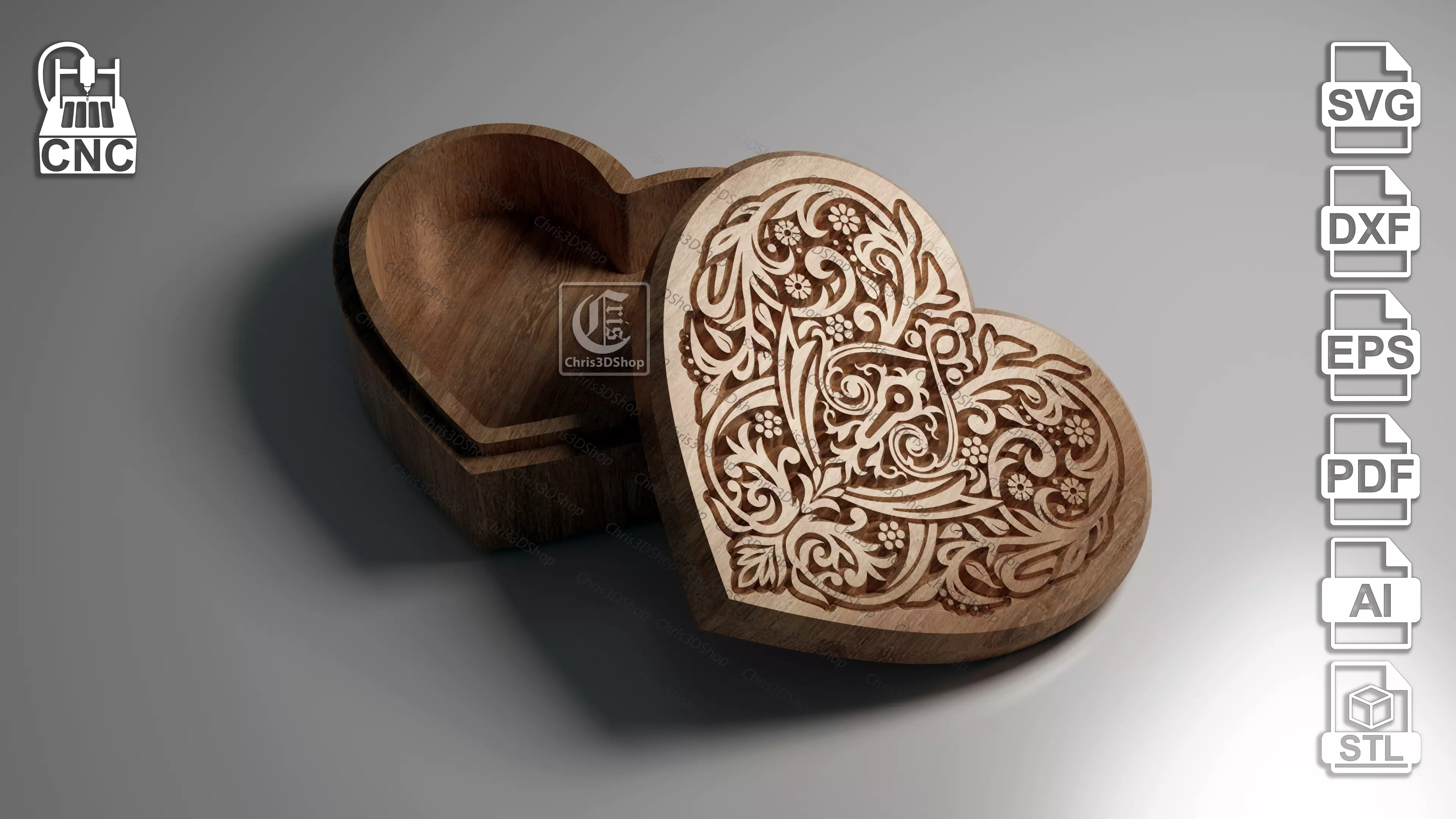 Heart Shaped V-Carved Jewelry Box - CNC Files 3D print model